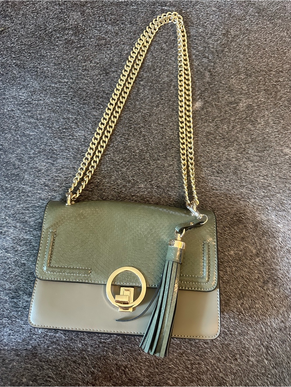 Aldo Olive Green Shoulder Bag with Gold Chain
